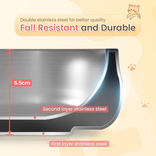 Pawaii Small Dog Bowls, 12 oz. Food Water Bowl Designed for Puppies and Cats with Non-Slip Rubber Base, Upgraded Metal Insulated, Double Stainless Steel Bowls - color: Cream White, size: 12oz
