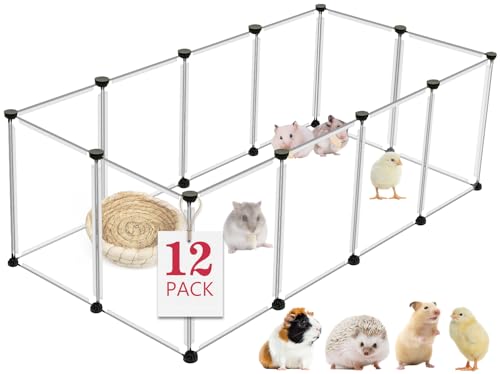 VISCOO 12 Panels Transparent Small Animals Playpen,48" x 24" x 16" Portable Pet Playpen,Plastic Enclosure,Puppy Play Pen for Indoors Outdoor Pet Fence for Guinea Pigs,Bunny,Ferrets,Hamsters,Hedgehogs - color: Transparent, style: 12 Panels - 48"L x 24"W x
