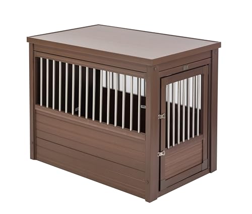 New Age Pet ECOFLEX InnPlace Dog Crate & End Table, Indoor Furniture Style Pet Kennel for Small, Medium, Large & XL Dogs, Durable Composite, Russet Brown, Large - color: Russet, size: 35.4"L x 24.0"W x 28.0"H