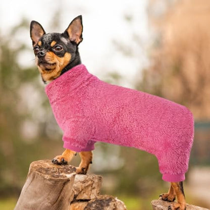 Idepet Velvet Dog Pajamas, Turtleneck Dog Sweater Fuzzy Plush Onesie Soft Cat Apparel Pet Clothes Winter Outfit Doggy Pjs Puppy Jumpsuit for Small Dogs Cats (Rosered,XS) - color: RoseRed, size: X-Small