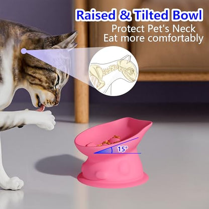 Slow Feed Cat Bowl, Elevated Cat Food Dish with Tilted Design, Dual-Use for Dry and Wet Food, Anti-Vomit, Anti-Choking, Easy to Clean - color: Pink, size: Medium