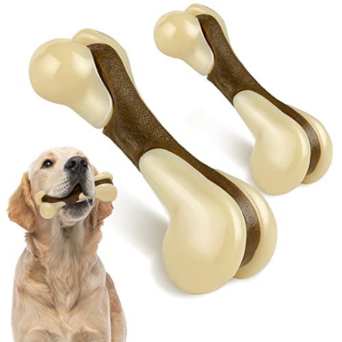 Sosation Bones Shaped Dog Toys for Aggressive Chewers, 2 Pack Christmas Dog Chew Toys Puppy Teething Nylon Beef Flavor for Large/Medium/Small Puppies Breeds(Hind Leg Bone,Large, Small) - size: Large, Small, style: Hind Leg Bone
