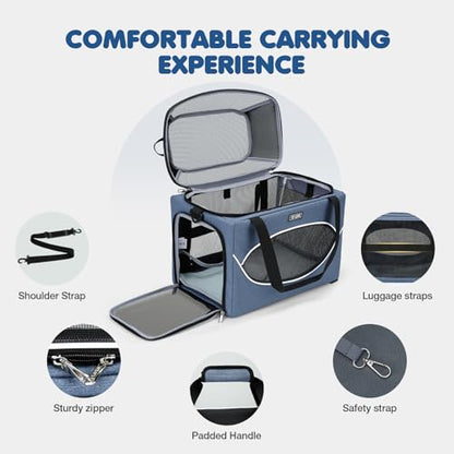 Top-Expandable Pet Carrier 18x11x11Inch Delta American United Airline Approved Underseat to 15lbs Stable Car Travel Carriers for Small Dogs Cats with Locking Safety Zippers Anti-Scratch Mesh - color: Blue, size: 18"x11"x11"