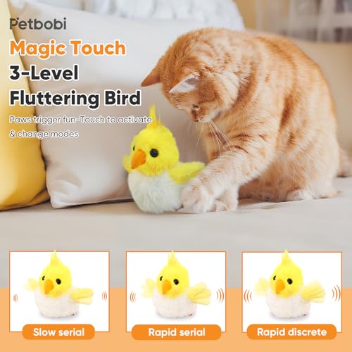 Petbobi Cat Toys Flapping Bird– Interactive Bird Cat Toy with Flapping Wings and Chirping Sounds, USB Rechargeable Motion-Activated Catnip Toy for Indoor Cats & Kittens (Non-Flying) - color: Yellow