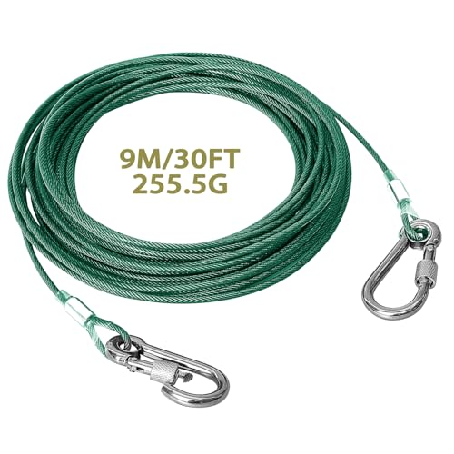 Dog Tie Out Cable 30 Feet - Dog Leads for Yard Heavy Duty - Up to 125 Pounds, Stainless Steel, Reflective Lead, 30ft Rust Free Chain Outdoor (Green) - color: Green-30FT