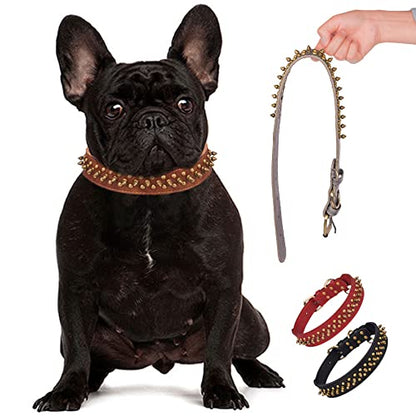 Spiked Dog Collar Soft Pu Leather Mushrooms Rivet Spike Studded Puppy Adjustable Pet Collars for Small Breeds (S, Brown2) - color: Brown2, size: Small