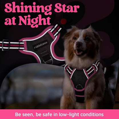 rabbitgoo Dog Harness Medium Sized, No Pull Dog Vest with 3 Buckles, Adjustable Soft Padded Pet Harness with Easy Control Handle and Reflective Strips, Black & Rose Pink, M - color: Black & Rose Pink, size: Medium