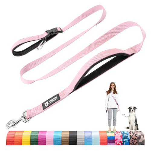 TSPRO Tactical Hands Free Dog Leash, Heavy Duty Adjustable with Padded Handle & Metal Safety Clasp for Walking Running Hiking Training, Medium & Large Dogs (Pink 25) - color: Basic Pink, size: for Medium to Large Dogs