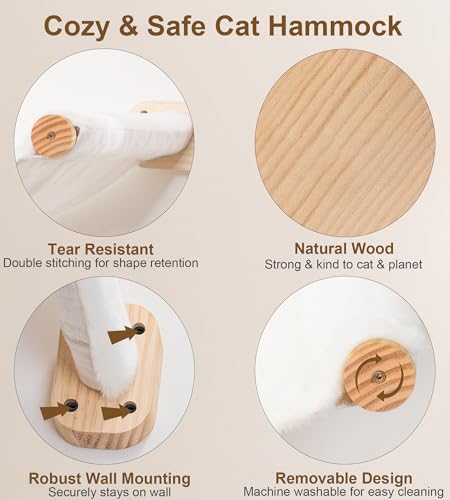 Cat Stairs Hammock Set of 3 – Cat Wall Shelves with 1 Floating Fabric Hammock, 2 Wall Ladders with 4 Steps Each - color: 3 in 1 Hammock