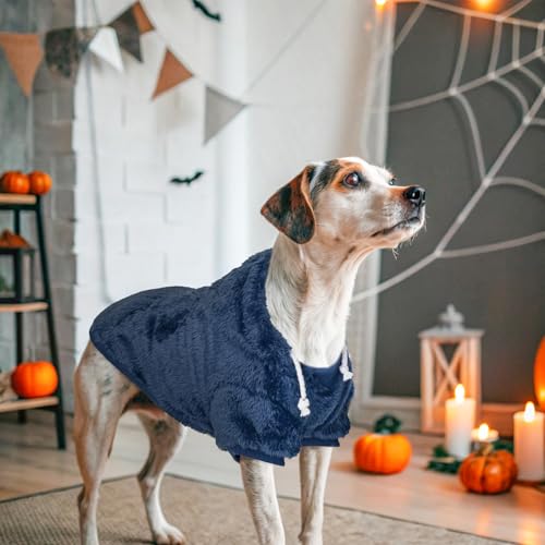 SCENEREAL Fleece Dog Sweaters Hoodie for Small Medium Large Dogs Girls Boys, Plush Fuzzy Dog Clothes Hoodies with Leash Hole, Winter/Fall Puppy Cold Weather Coat, Sherpa Hooded Sweatshirt, Navy M - color: Navy, size: Medium