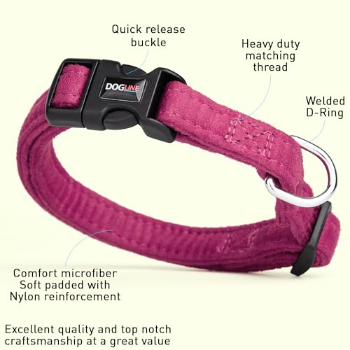 Dogline 5/8 x 11 to 17" Comfort Microfiber Soft Padded Pet Puppy Dog Collar, Small/Medium, Pink - color: Pink, size: Small/Medium