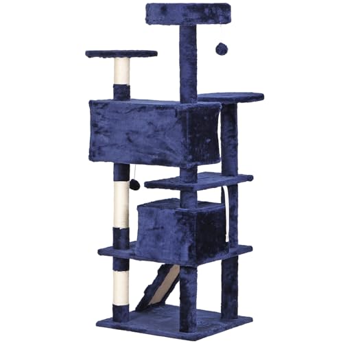 Nova Microdermabrasion 54 in Cat Tree Tower for Indoor Cats Multi-Level Cat Condo Cat Bed Furniture with Scratching Post Kittens Activity Center - color: Blue
