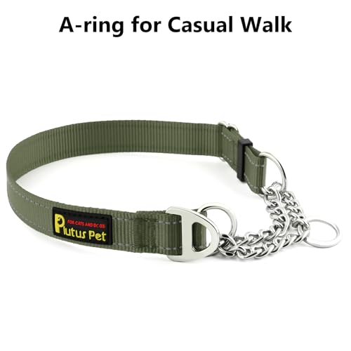 Plutus Pet Martingale Dog Collar with Stainless Steel Chain and Reflective Nylon, Adjustable No Pull Training Collar, for Small Medium, and Large Dogs, Ranger Green, S - color: Ranger Green, size: Small