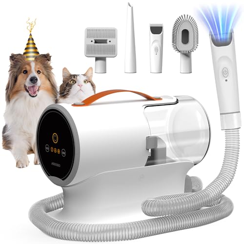 AIRROBO Dog Grooming Vacuum Kit,12000Pa Strong Pet Vacuum for Shedding,Grooming Hai,Quiet,PG100,2L Large Capacity - color: White-5-in-1