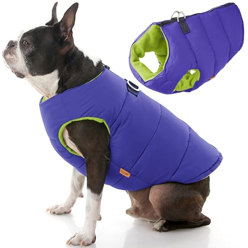 Gooby Padded Vest Dog Jacket - Solid Purple, X-Small - Warm Zip Up Vest Fleece Jacket with Dual D Ring Leash - Water Resistant Sweater - Clothes for Small and Medium Dogs - color: Purple Solid, size: X-Small