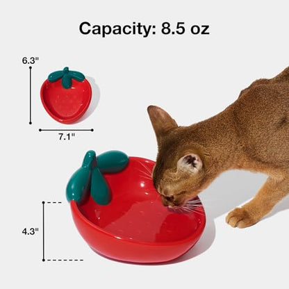 VETRESKA Ceramic Pet Bowl Tilted Design Pet Feeder for Food and Water Anti Vomit Cat Bowls for Indoor Cats Cute Strawberry Cat Bowl Dishwasher Safe - color: Strawberry Bowl