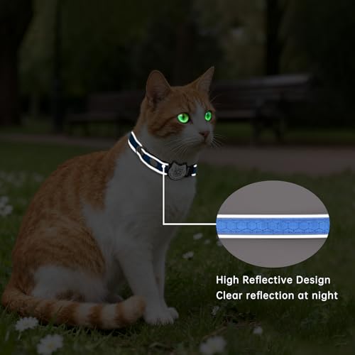 Cat Collar with Bells Reflective Cat Collars Breakaway with Oxford Cloth Soft Padding Adjustable Kitten Collar with QR Code(Blue) - color: Blue