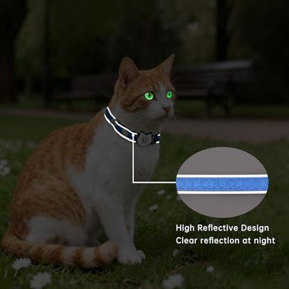 Cat Collar with Bells Reflective Cat Collars Breakaway with Oxford Cloth Soft Padding Adjustable Kitten Collar with QR Code(Blue) - color: Blue