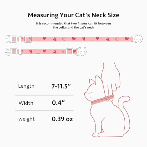 2 Pack Cotton Breakaway Cat Collar Pink and Gray Heart Shaped Pendant Cute Kitten Cat Collar with Bell - color: Pink&Gray