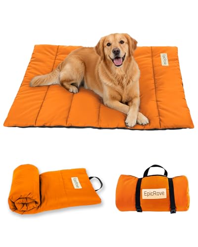 RovePad Trail Dog Bed Mat 43"x27" – Waterproof Non Slip Outdoor Travel Mat for Camping & Car – Silent Peachskin Roll-Up Pad for Medium & Large Dogs, Machine Washable - color: Orange, size: Medium