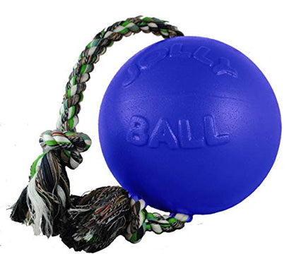 Jolly Pets Romp-n-Roll Rope and Ball Dog Toy, 6 Inches/Medium, Blue - color: Blue, size: Medium (6 in)