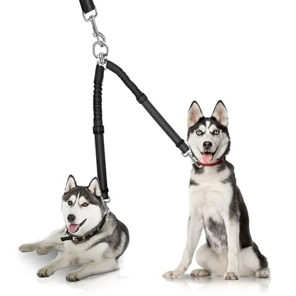 YAODHAOD Double Dog Leash,Two Dog Leash Splitter, No Tangle 360° Swivel Rotation Reflective Lead, Adjustable Length Bungee Heavy Duty Walking Training Dual Extension (Black) - color: Black