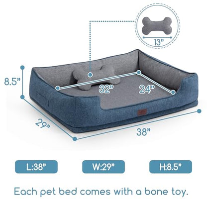 Hollypet Orthopedic Rectangle Dog Bed for Large Dogs, Supportive Egg-Crate Foam Pet Beds with Removable Washable Waterproof Cover and Non-Slip Bottom, Blue, 38" L x 29" W x 8.5" Th