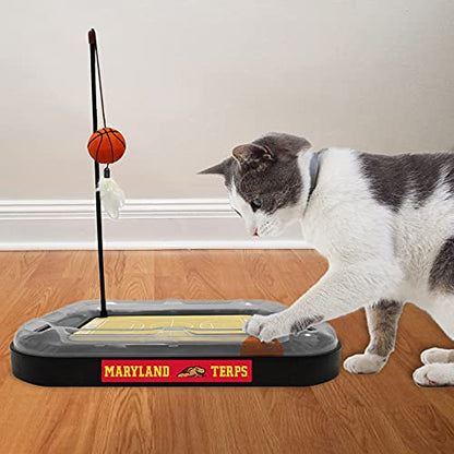Cat Scratch Toy NCAA Maryland Terrapins Reversible Basketball Court Felt/Cardboard Cat Scratcher Toy. Interactive Cat Ball Bell in Tracks. 6-in-1 CAT Toy: Cat Wand Poll Catnip-Filled Plush Basketball - color: Maryland Terrapins
