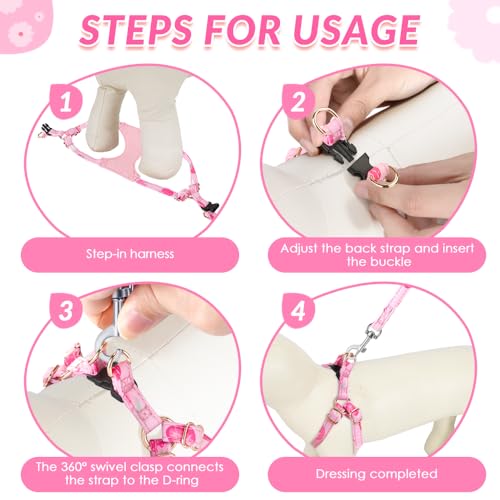 Lukovee Puppy Harness and Leash Set, No Pull Lightweight Soft Suede Adjustable Pet Harness Vest with Snap Buckle for Puppy Small and Medium Size Dog (Pink Strawberry, XXS) - color: Strawberry, size: XX-Small ( 2.2-6lb )