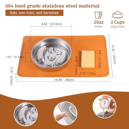 Stainless Steel Slow Feeder Dog Bowls – Non-Slip Metal Dog Bowl for Large & Medium Breeds, Puppy Puzzle Feeder – 2 Cup Capacity for Small to Big Pets – Durable Slow Feed Dog & Cat Food Dish with Mat - color: Face With Mat