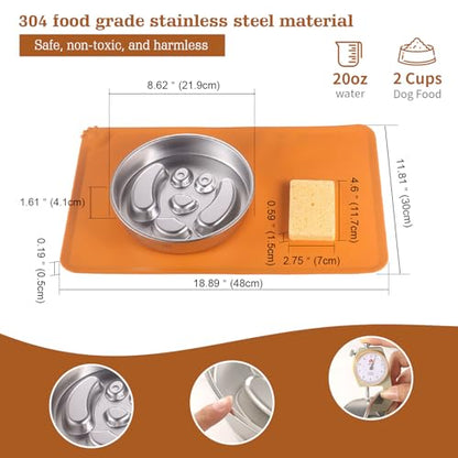 Stainless Steel Slow Feeder Dog Bowls – Non-Slip Metal Dog Bowl for Large & Medium Breeds, Puppy Puzzle Feeder – 2 Cup Capacity for Small to Big Pets – Durable Slow Feed Dog & Cat Food Dish with Mat - color: Face With Mat