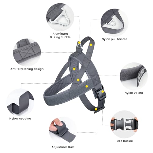 EXCELLENT ELITE SPANKER No Pull Dog Harness Padded Military Patrol Vest Adjustable Nylon Small Service Walking Dog Harness with Handle for Training Running(Grey-S) - color: Grey, size: S-(Chest 19.5-25.5")