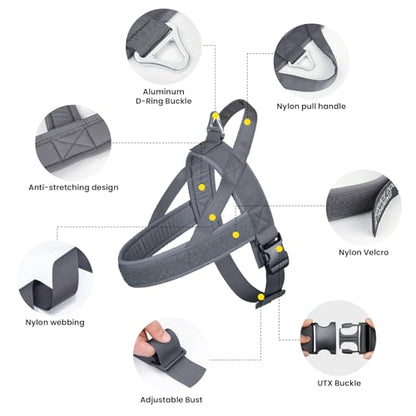 EXCELLENT ELITE SPANKER No Pull Dog Harness Padded Military Patrol Vest Adjustable Nylon Small Service Walking Dog Harness with Handle for Training Running(Grey-S) - color: Grey, size: S-(Chest 19.5-25.5")
