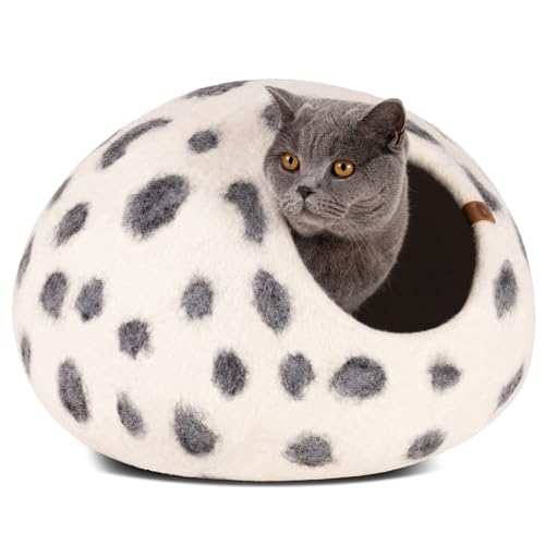 MEOWFIA Cat Cave – Premium Felt Cat Bed for Indoor Cats, Handmade Merino Wool (Snow Leopard, Medium) - color: Snow Leopard, size: Medium