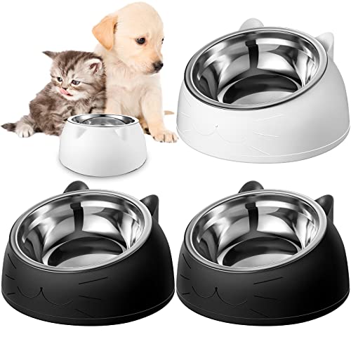 Irenare Elevated Cat Bowls 4 Pack, Stainless Steel Slanted Food Dishes 7 oz, Raised Pet Bowls for Cats Small Breeds, Ergonomic Kitten Puppy Feeding Set for Digestion Health, Easy Clean(6.76oz)