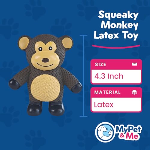 My Pet & Me - Squeaky Dog Toys for Light to Moderate Chewers - Fun Latex Toys for Puppies, Teething, and Gentle Play - Interactive Fetch and Chew Toy with Squeaker (Brown Monkey, 4.3 Inch) - size: 4.3 Inch, style: Brown Monkey