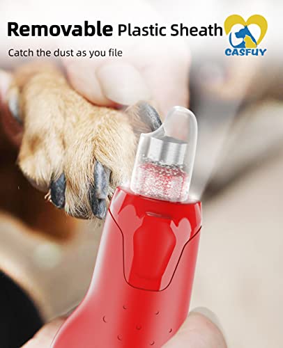 Casfuy Dog Nail Grinder Quiet - (45db) 6-Speed Pet Nail Grinder with 2 LED Lights for Large Medium Small Dogs/Cats, Professional 3 Ports Rechargeable Electric Dog Nail Trimmer with Dust Cap(Red) - color: Red