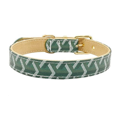 Leather Dog Collar and Leash Set, Check Pattern Dog Collar Leashes Metal Buckle Adjustable Durable for Small Medium Large Dogs (Green, XL(18-22IN)) - color: Green, size: XL(18-22IN)