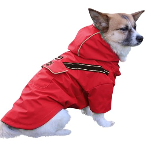 JoyDaog Premium Dog Raincoat with Hood for Medium Dogs,Outdoor Sports Waterproof Doggie Rain Jacket,Puppy Raincoat with Pockets,Red L - color: Red, size: Large