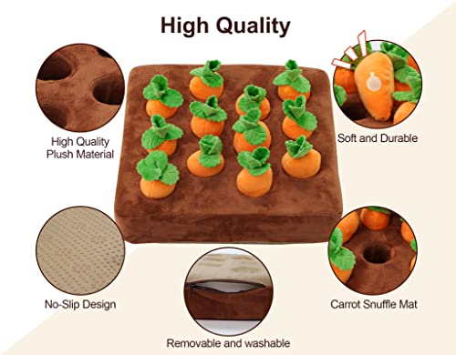Interactive Dog Toys，Squeak Carrot Snuffle Mat for Dogs Plush Puzzle Toys 2 in 1 Non-Slip Nosework Feed Games for Pet Stress Relief with 12 Carrots… - style: SQUEAK