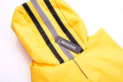 SPOT Rainy Days Slicker - Yellow Dog Rain Jacket With Hood, Reflective Strip for Safety, Leash Hole & Adjustable Velcro Belly Strap, 100% Polyester Water Resistant Pet Raincoat - X-Small, 8in Long - size: X-Small