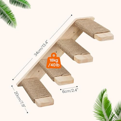 HOOBRO Cat Wall Shelves Set of 2, Wood Wall Mounted 4-Level Cat Wall Steps, Cat Wall Climber Furniture, Cat Climbing Shelves with Jute Scratching Steps, for Cat Perches and Platforms, Nature NL42CS03
