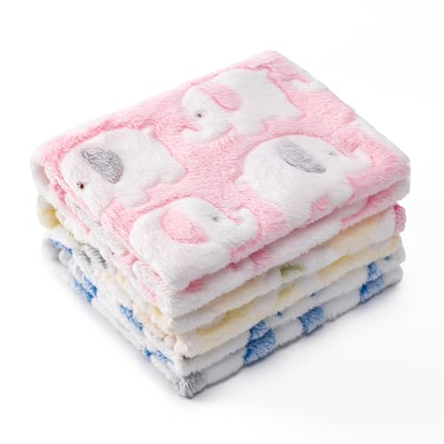 1 Pack 3 Blankets Super Soft Fluffy Premium Fleece Pet Blanket Flannel Paw Printed Throw for Dog Puppy Cat (Medium 30x20'', Pink, Yellow, Blue) - color: Pink, Yellow, Blue, size: 30x20 inch(Pack of 3)