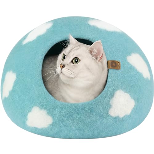 MEOWFIA Cat Cave – Premium Felt Cat Bed for Indoor Cats, Handmade Merino Wool (Cloud Nap Blue, Large) - color: Nap Blue, size: Large
