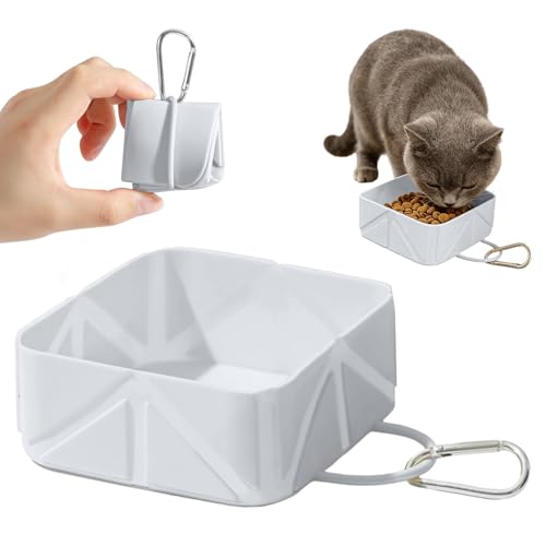 Collapsible Pet Bowls for Dogs and Cats, Portable Travel Silicone Foldable Dog Water Food Bowl with Carabiner 10.5x10.5x4.5cm - color: white