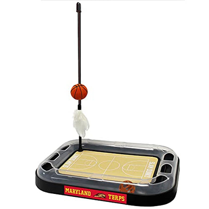 Cat Scratch Toy NCAA Maryland Terrapins Reversible Basketball Court Felt/Cardboard Cat Scratcher Toy. Interactive Cat Ball Bell in Tracks. 6-in-1 CAT Toy: Cat Wand Poll Catnip-Filled Plush Basketball - color: Maryland Terrapins