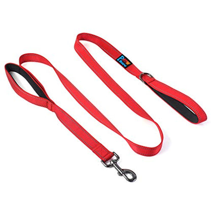 Powboro Double Handle Dog Leash, Heavy Duty Leash, Traffic Padded Handle, Reflective Stitching,6ft Long Dog Lead for Control All Dog Safety Training Walking Hiking (Red) - color: Red