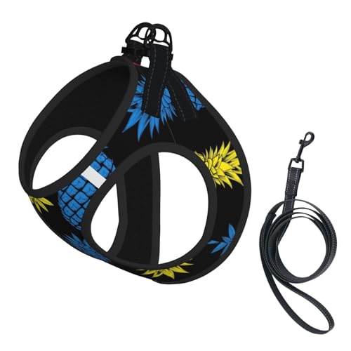 Waterproof Dog Vest Harness Set, Upside Down Pineapple Pink Yellow Blue, 3D Printed No Pull Reflective Straps, Adventure Gear for Hunting Training Trips - color: Style (524), size: Small