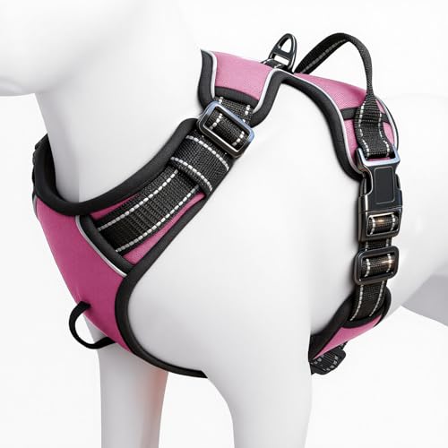 No Pull Dog Harness, No Chock Reflective Adjustable Soft Padded Pet Vest with Easy Control Handle, Easy Wearing with Stylish, Reinforced Knot, 2 Buckles - color: Midnight Pink, size: X-Small