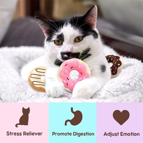CiyvoLyeen 6 Pack Donut Cat Catnip Toys Kitten Chew Knickknack Sprinkles Interactive Pillows Teeth Grinding Catmint Plush Plaything Kitty Birthday Ideas Supplies 4 Inches - color: Donut - 6Pcs